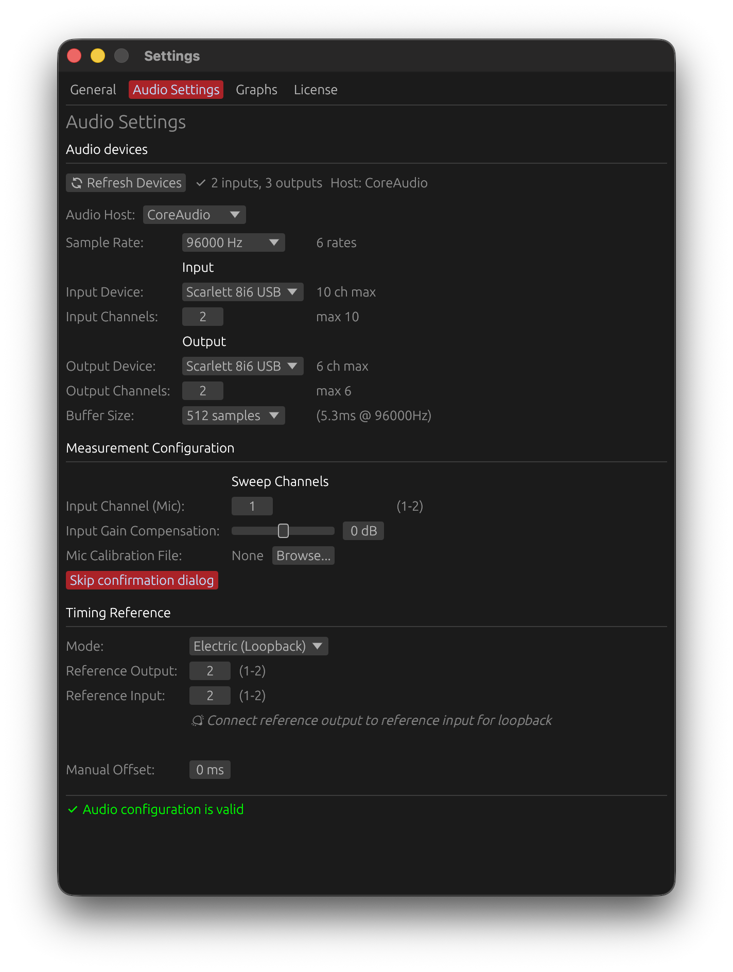 Audio Settings Window