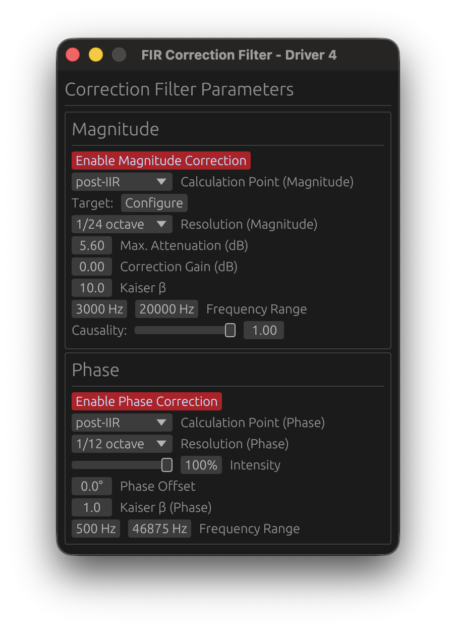 FIR Correction Configuration