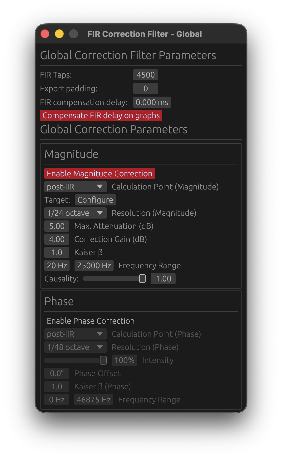 Global FIR Correction Window