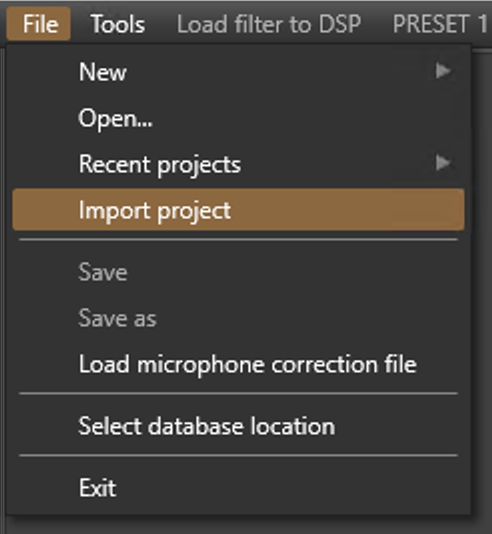 Import Project menu