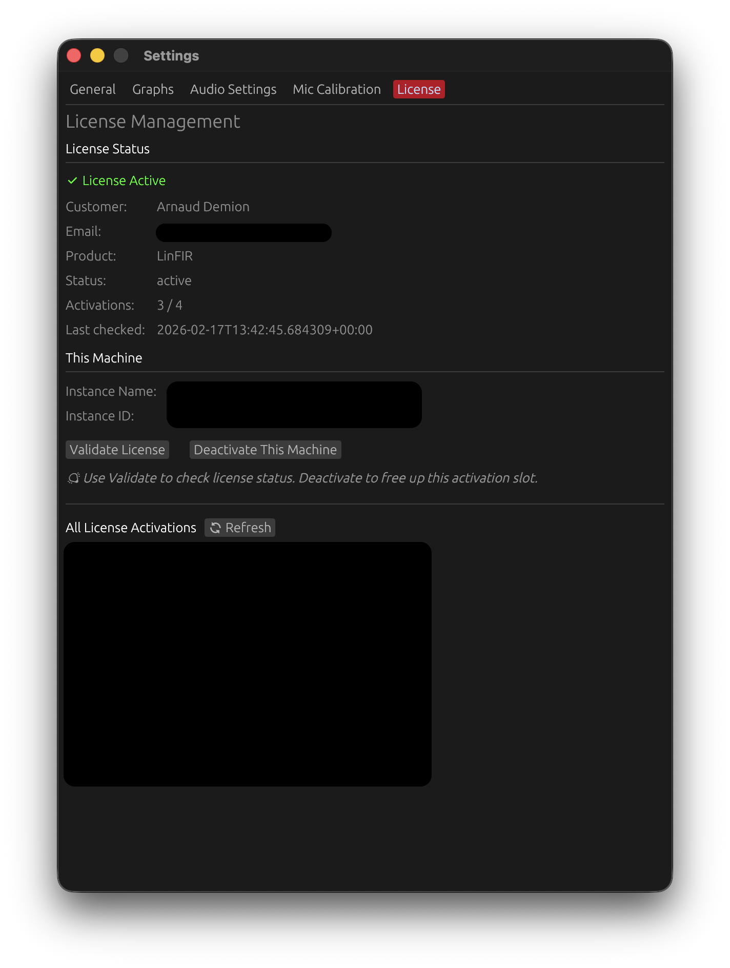 License Settings Tab