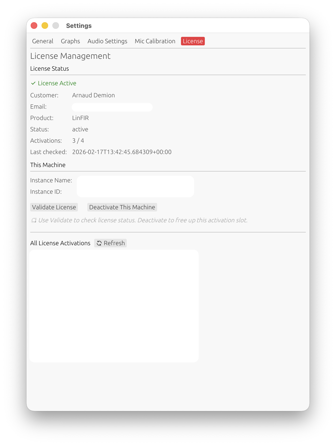 License Settings Tab
