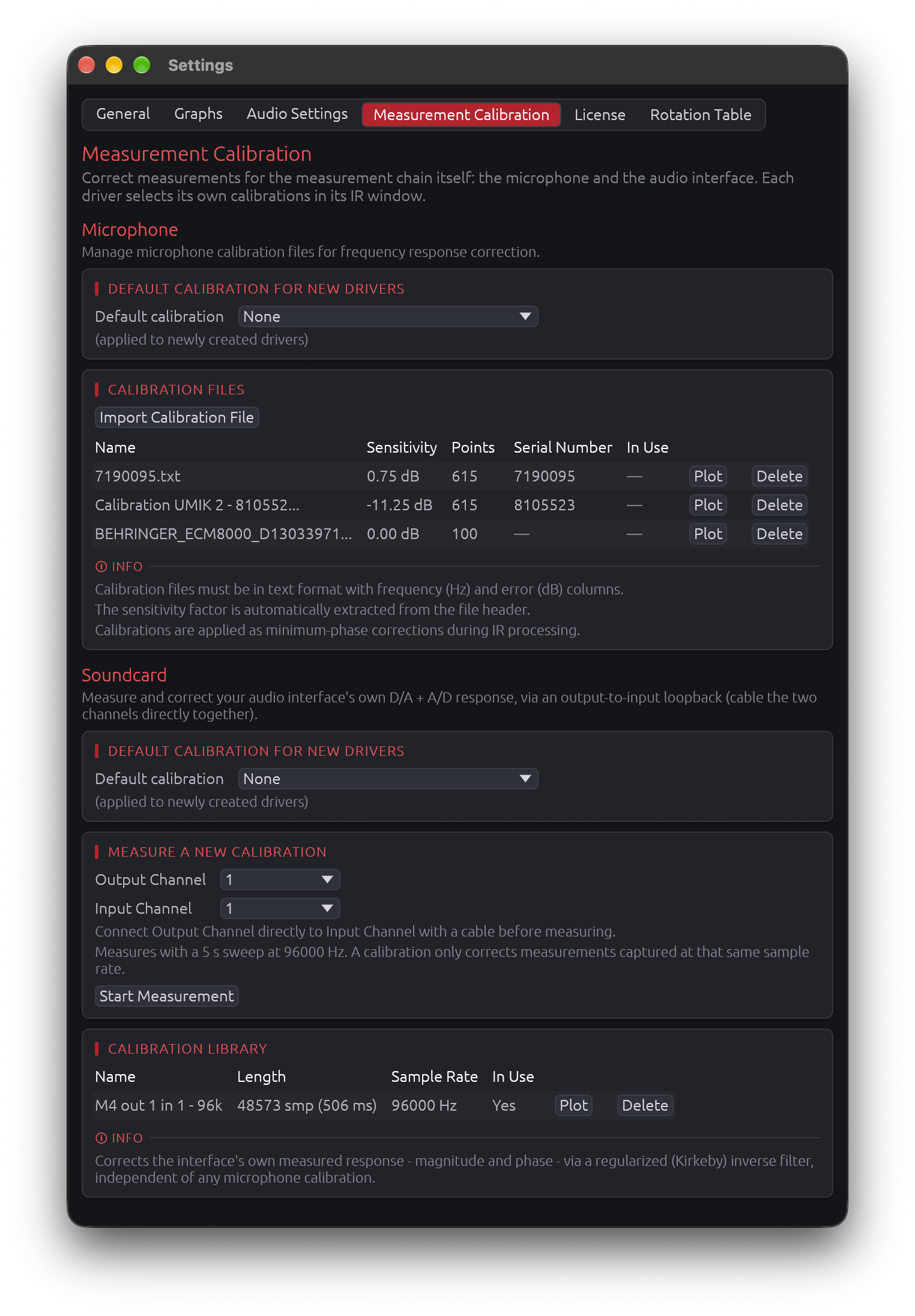 Measurement Calibration Settings