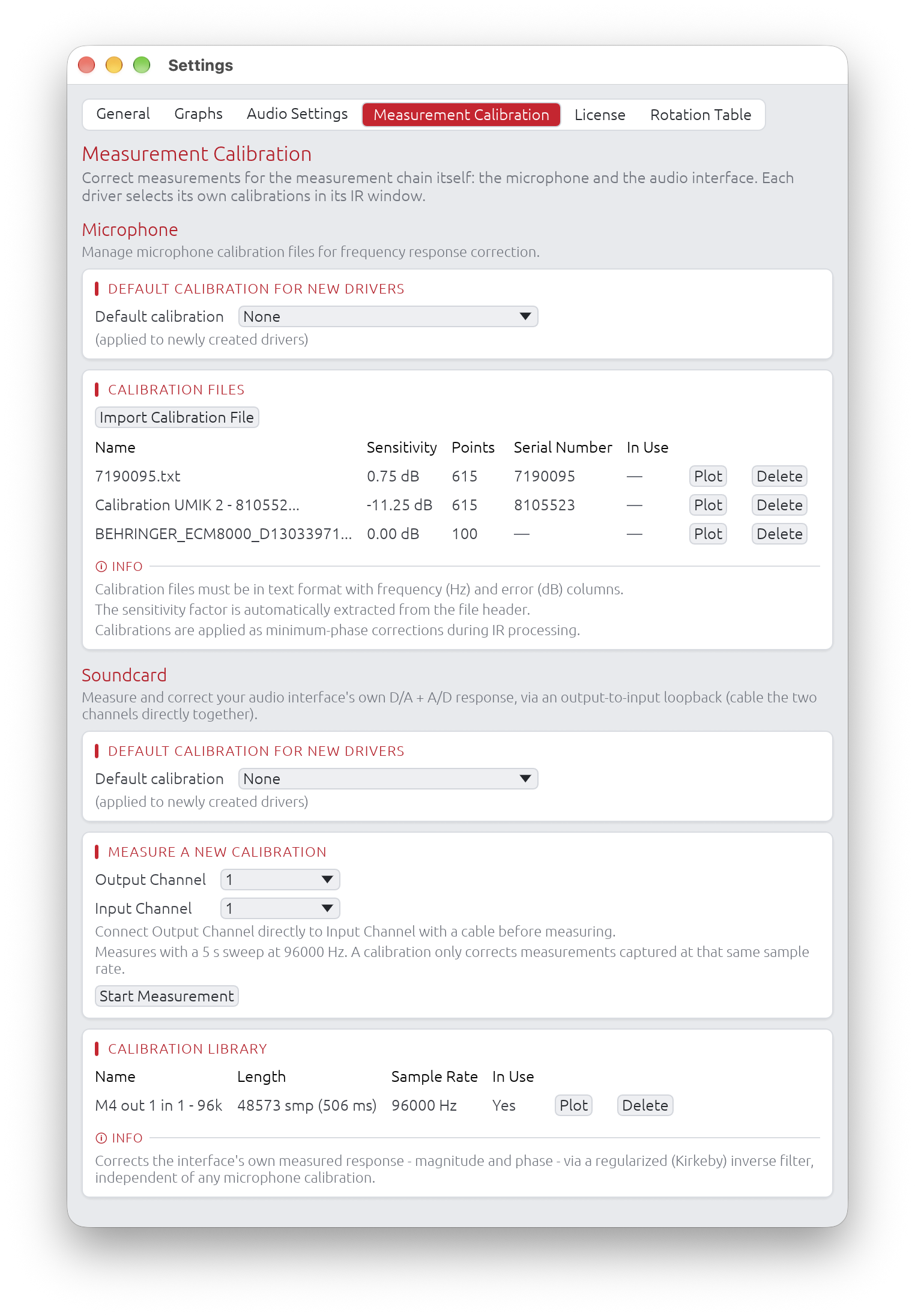 Measurement Calibration Settings