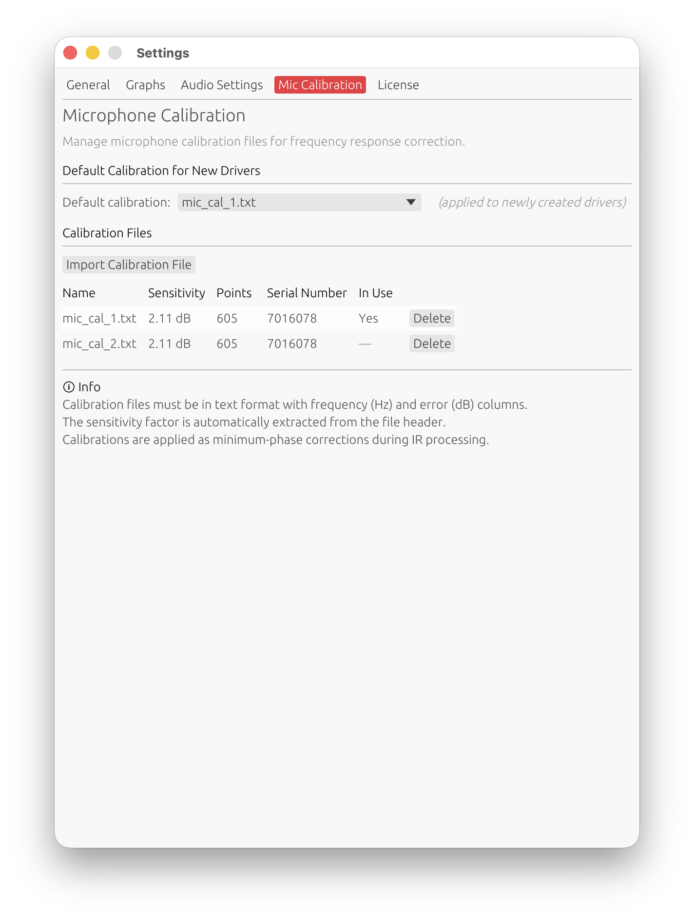 Microphone Calibration Settings