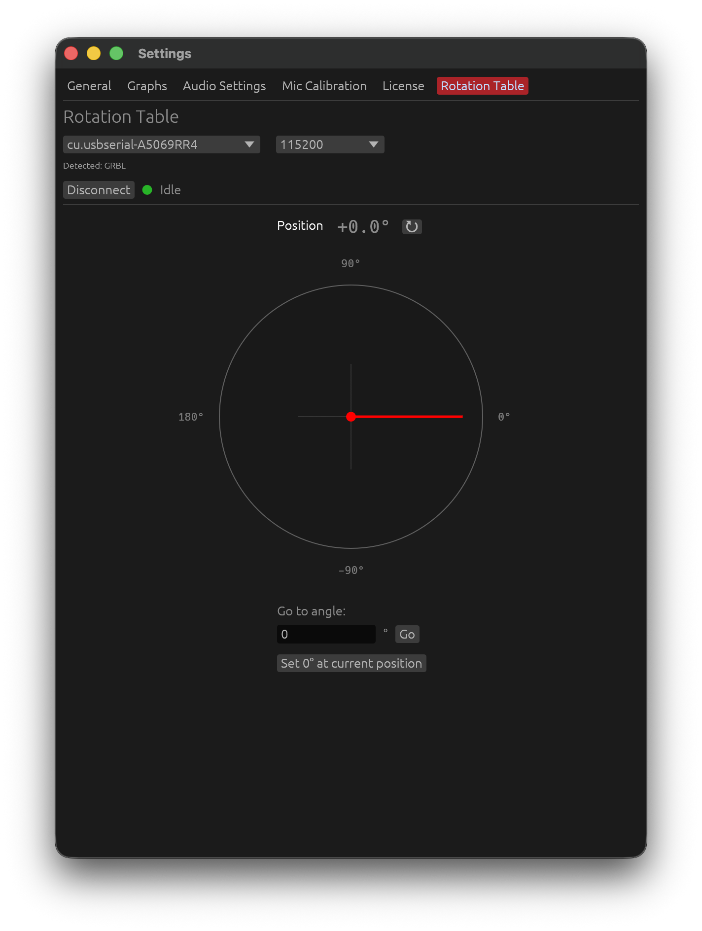 Rotation Table Settings – dark theme