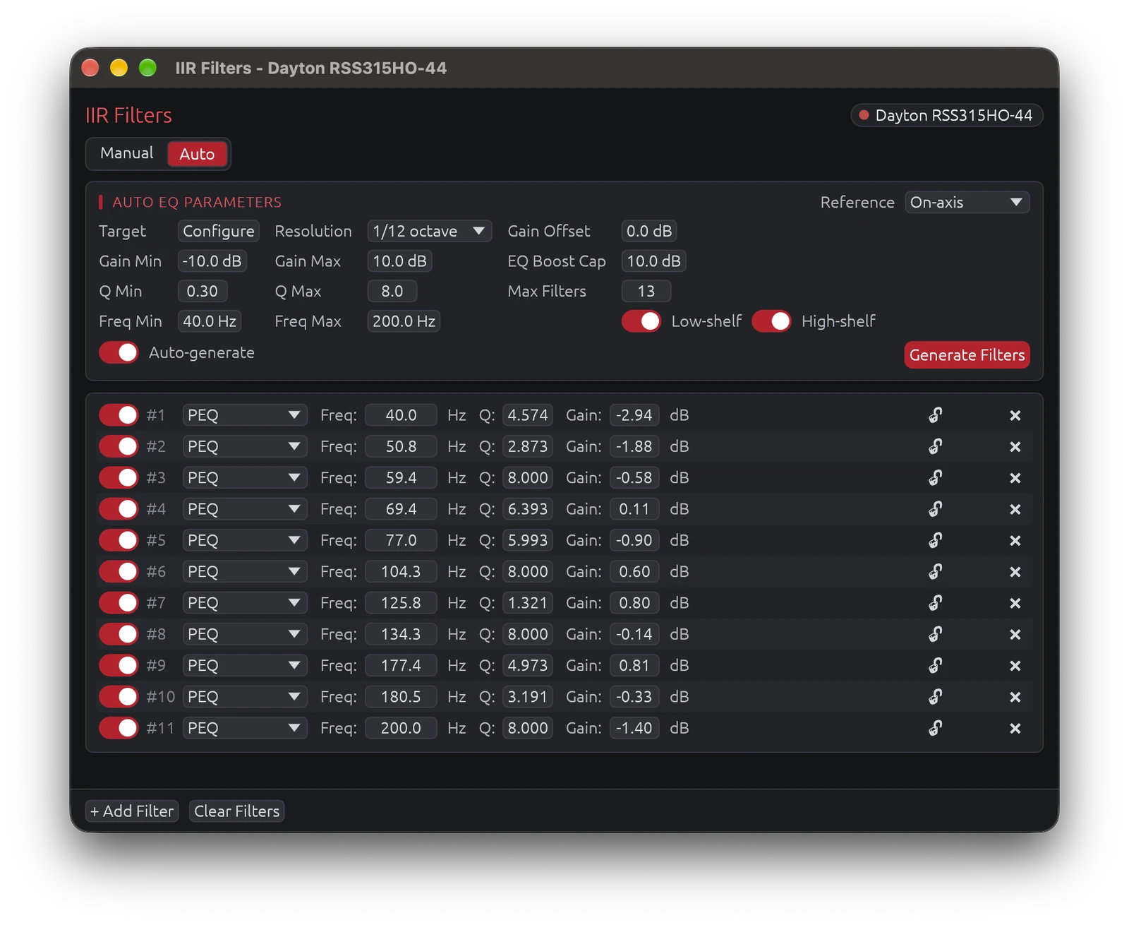 IIR Filters Configuration