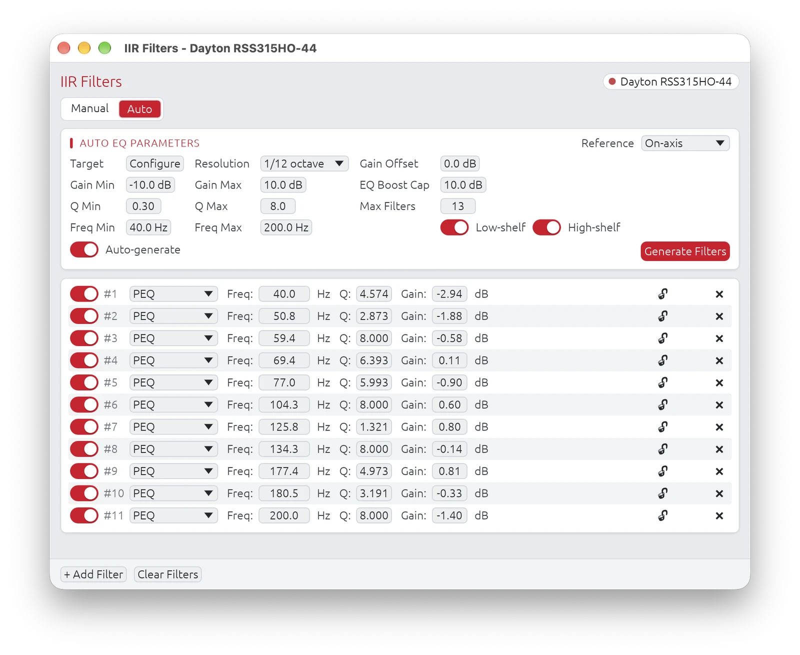 IIR Filters Configuration