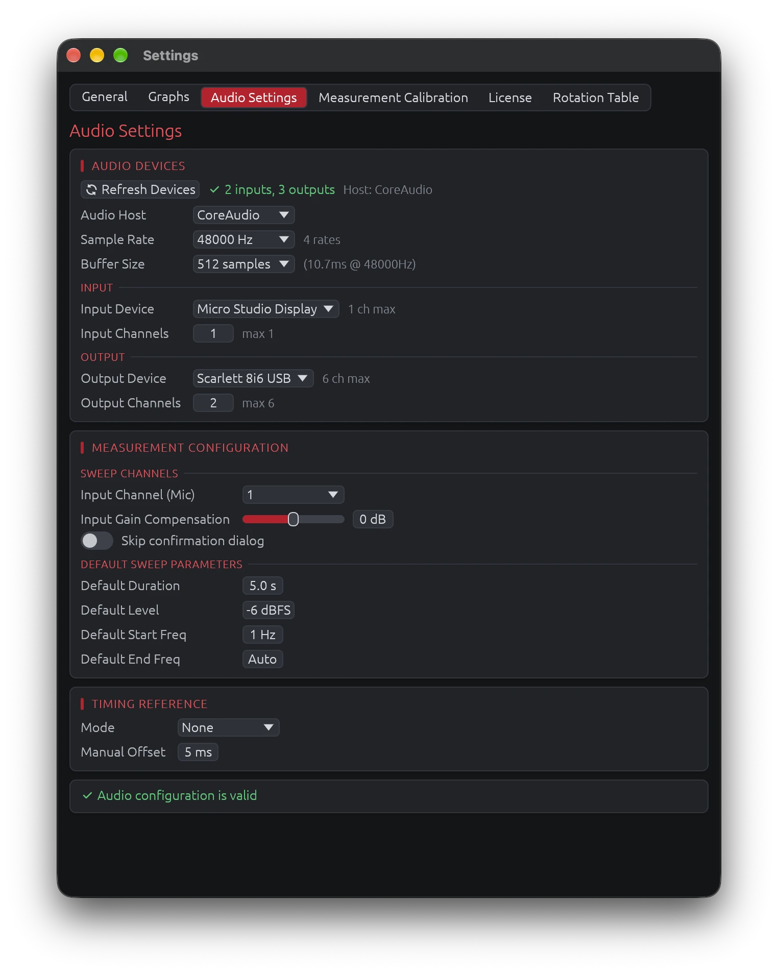 Audio Settings Window