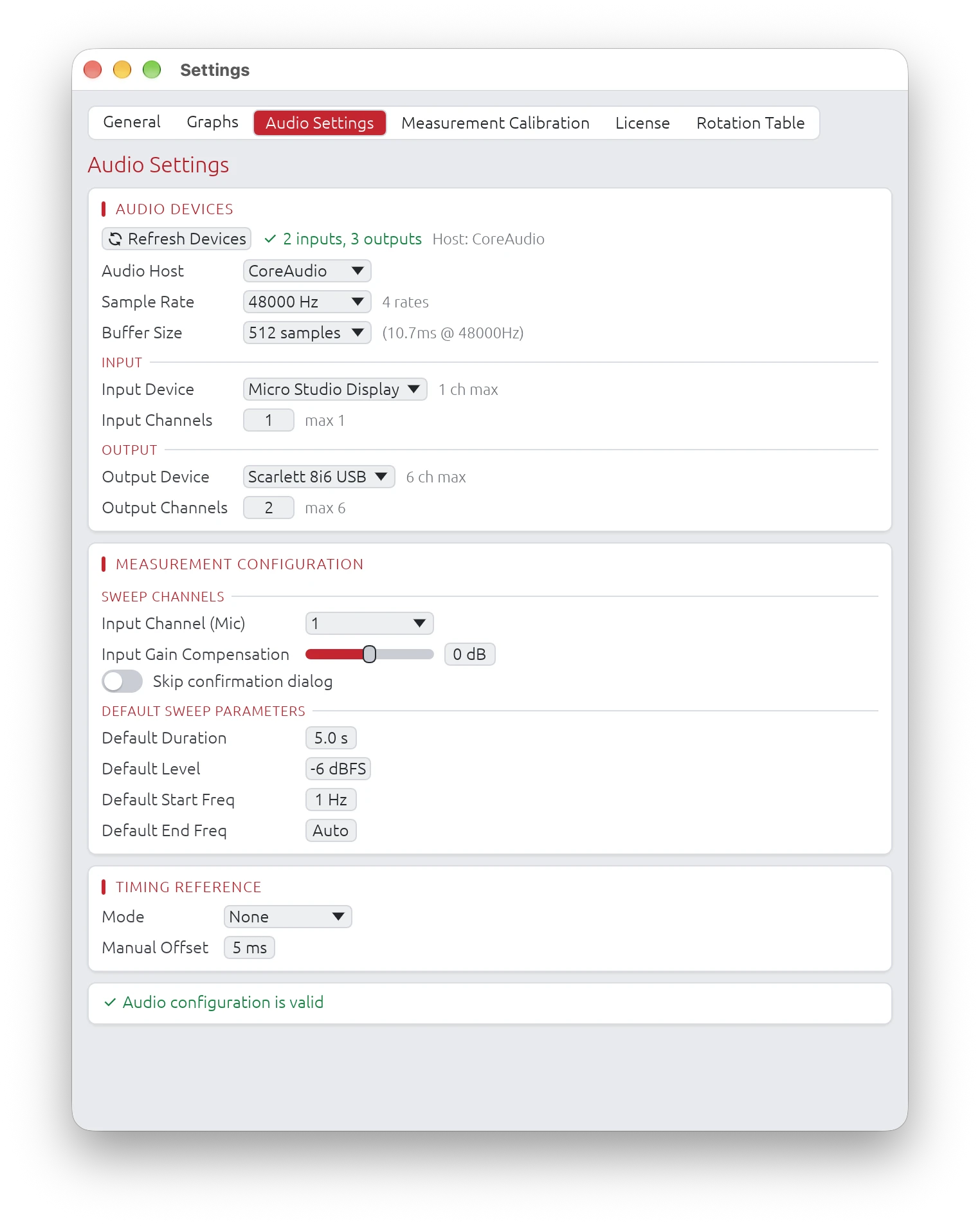 Audio Settings Window
