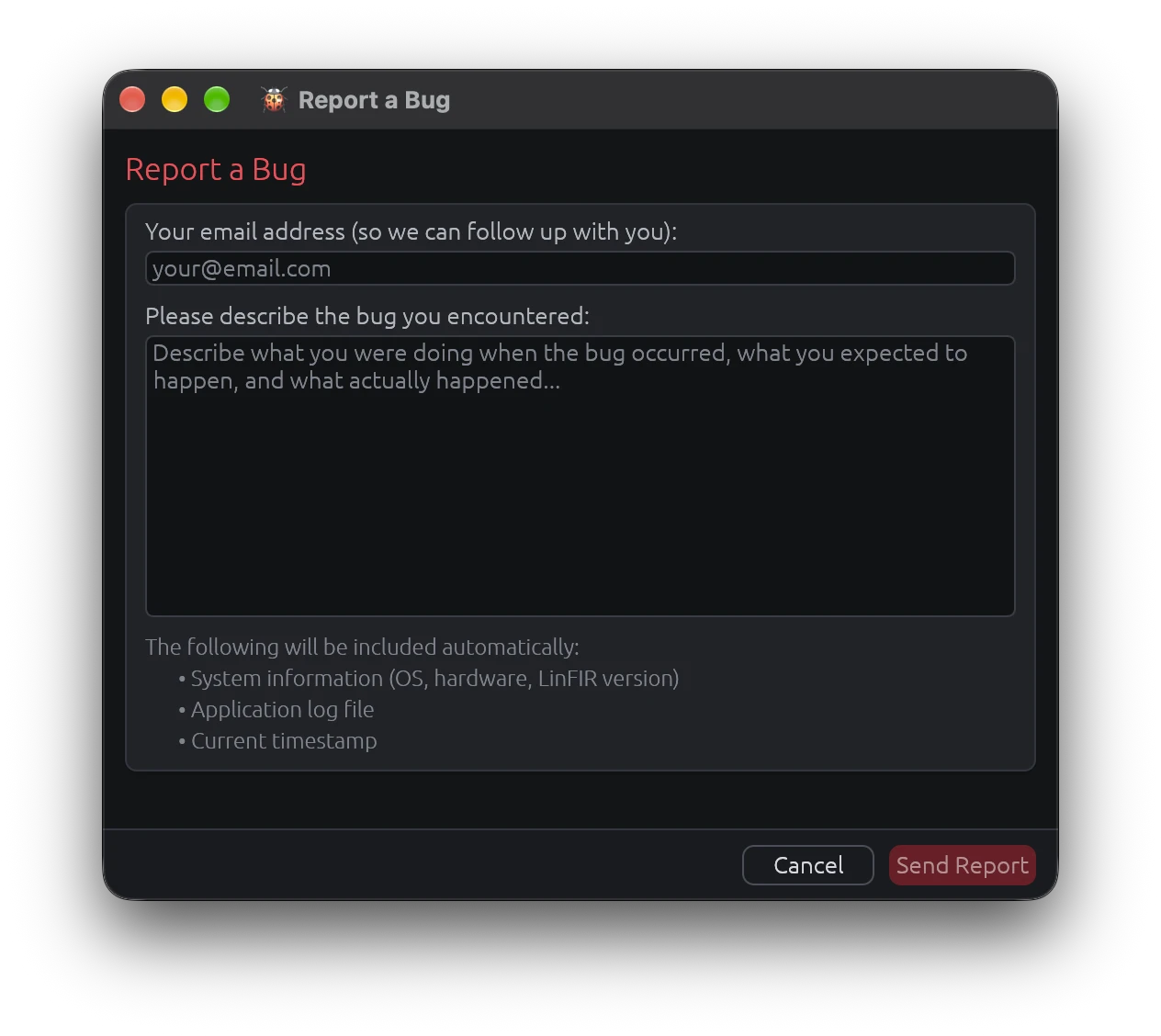 Bug Report Window