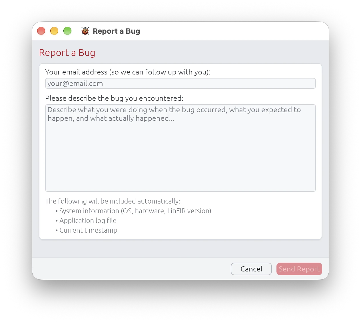 Bug Report Window