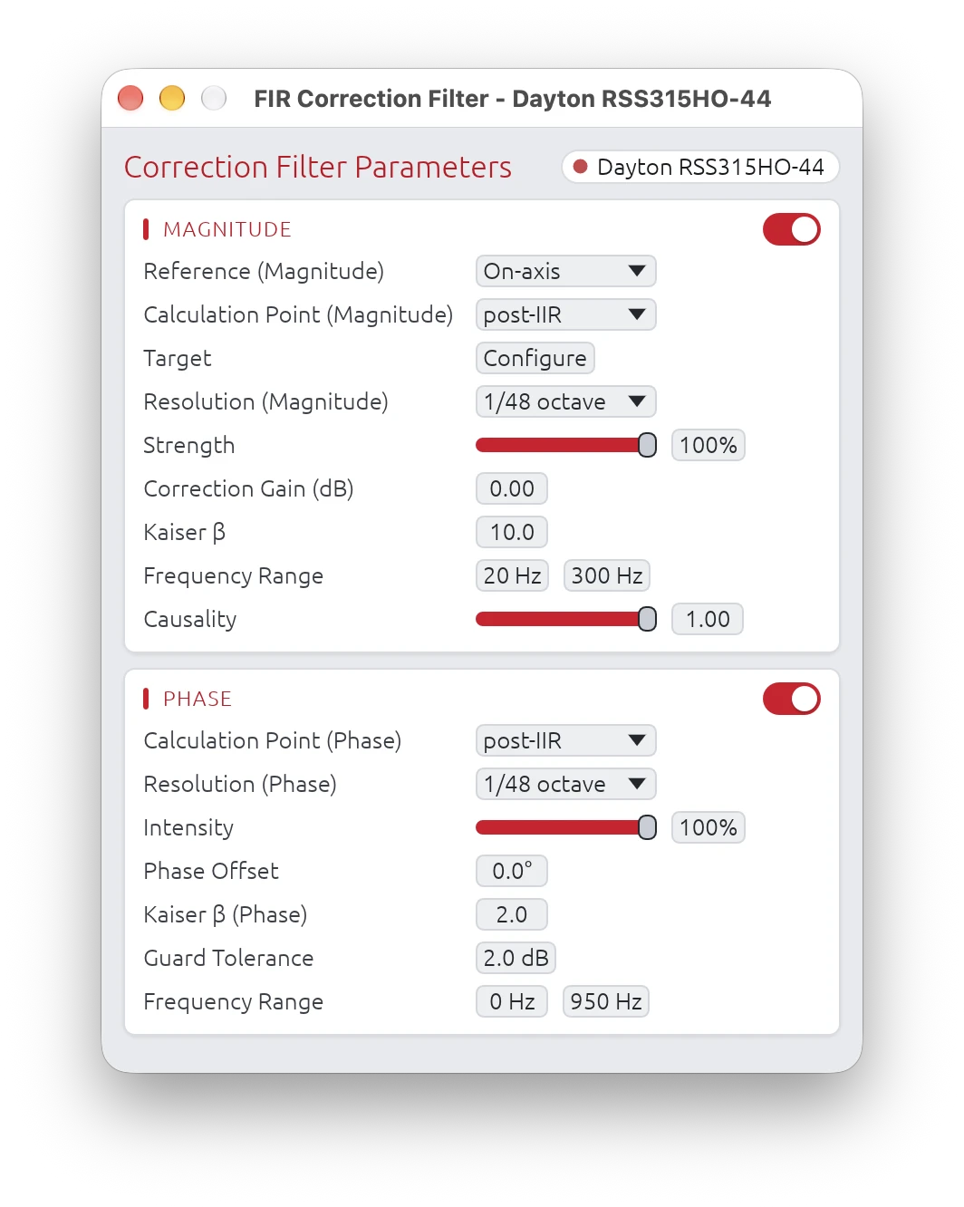FIR Correction Configuration