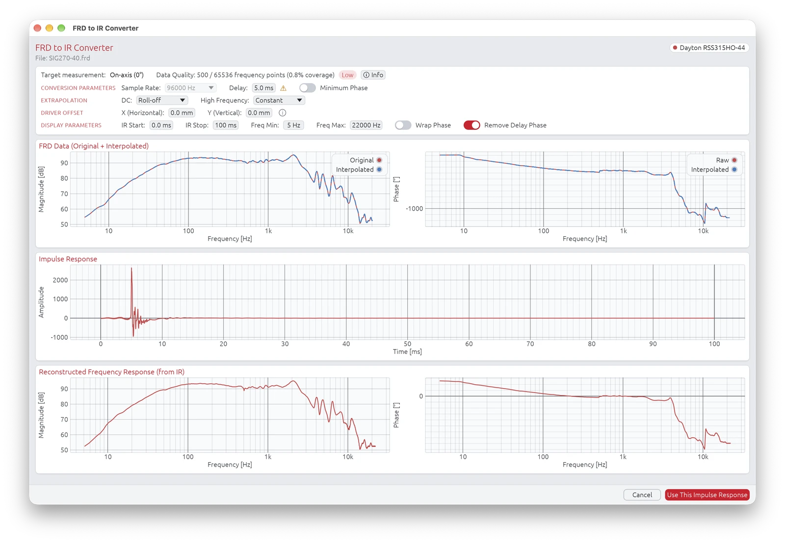 FRD to IR Converter Window