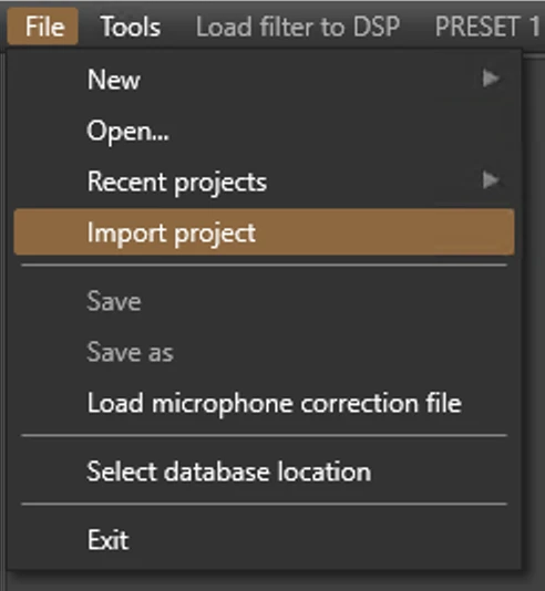 Import Project menu