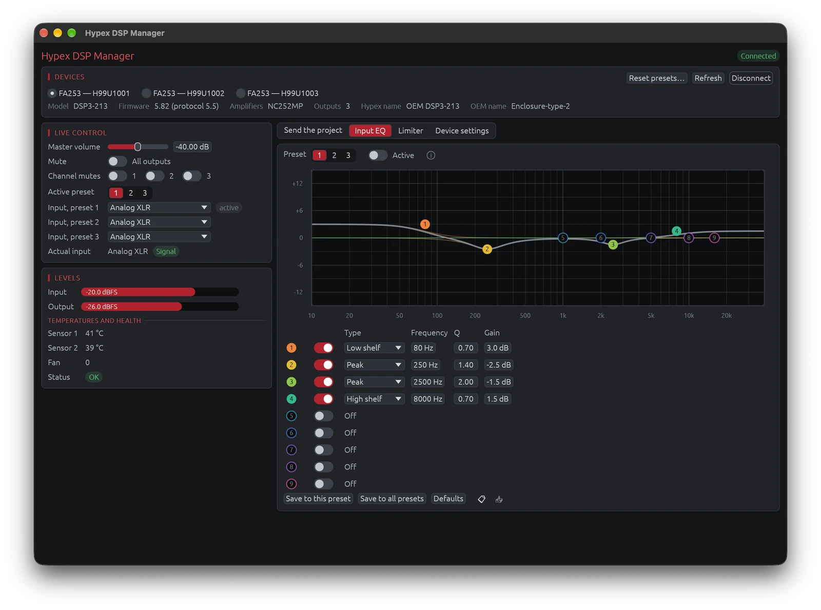 Input EQ tab of the Hypex DSP Manager