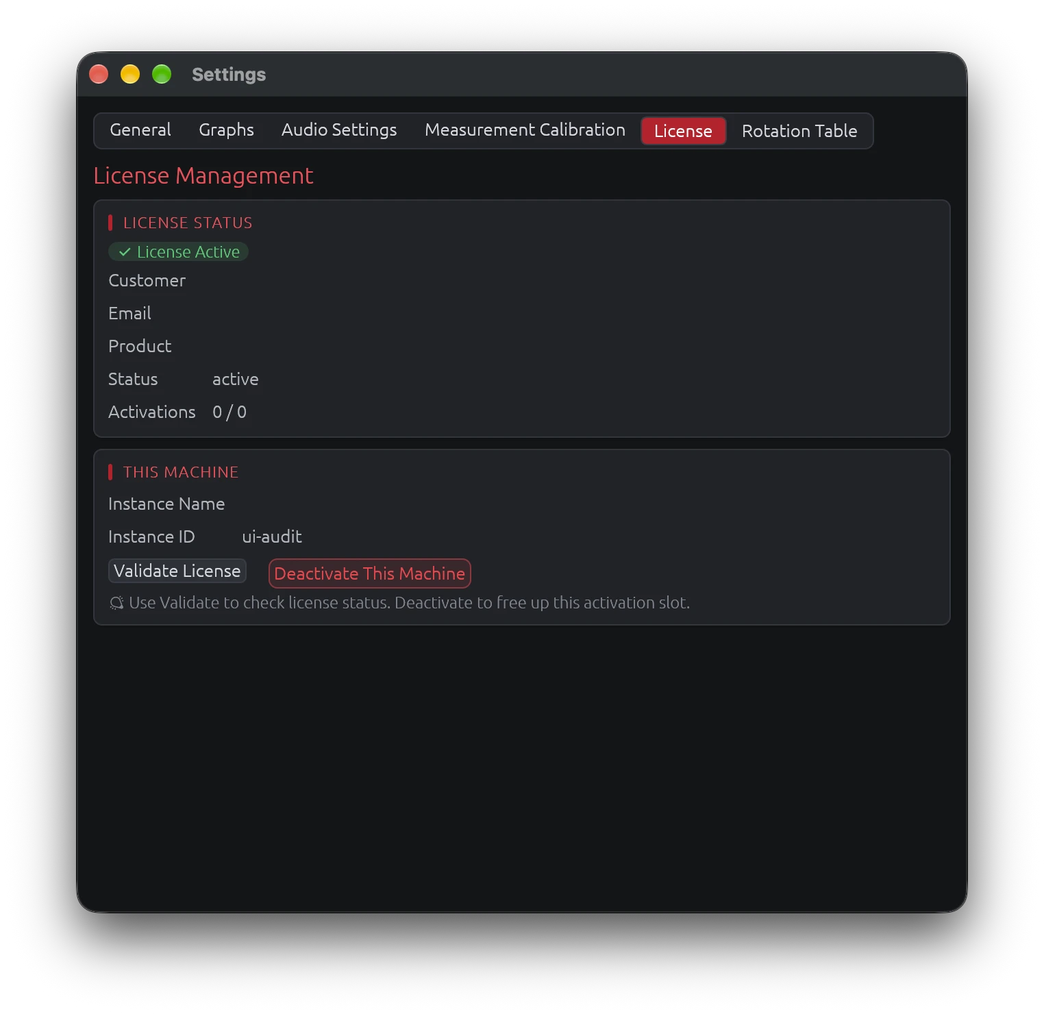 License Settings Tab