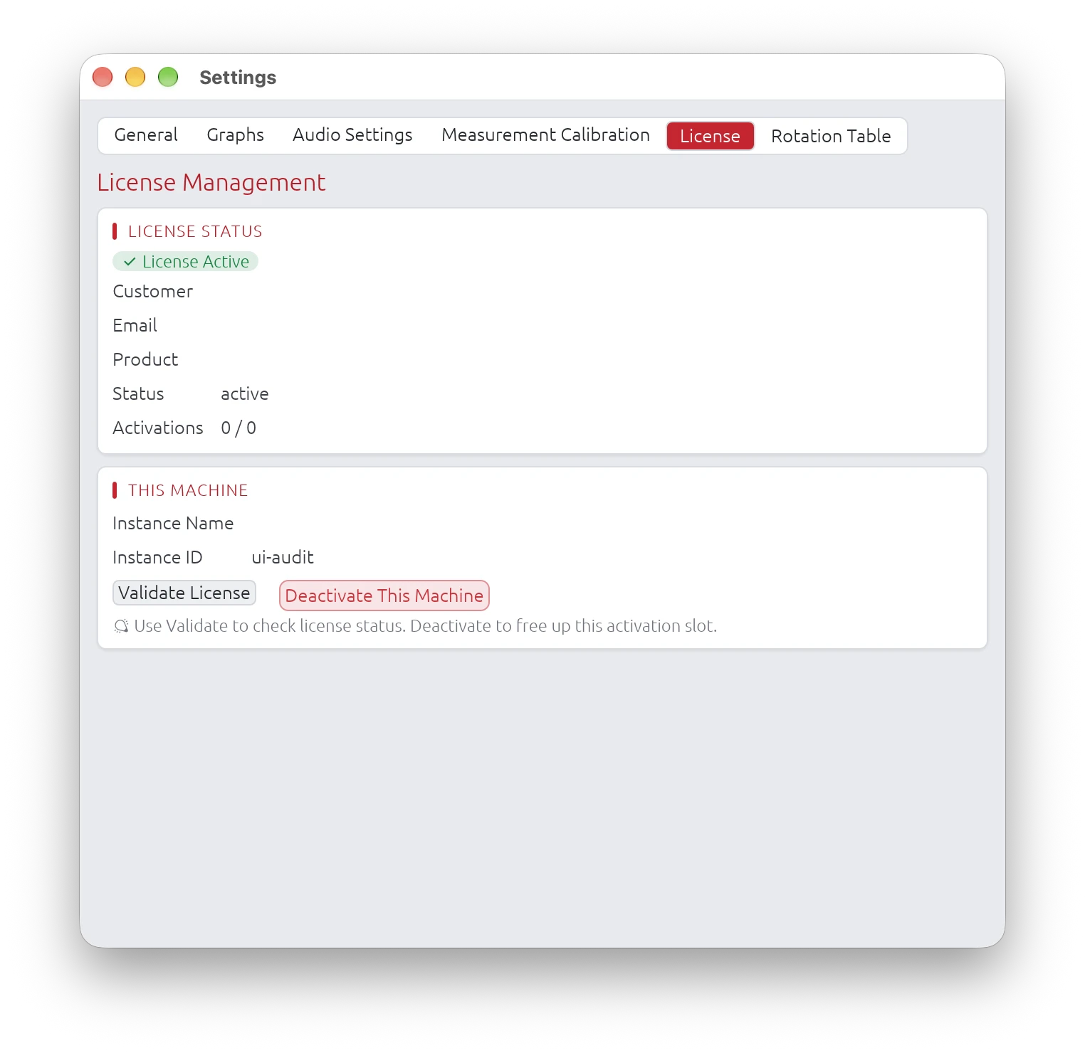 License Settings Tab
