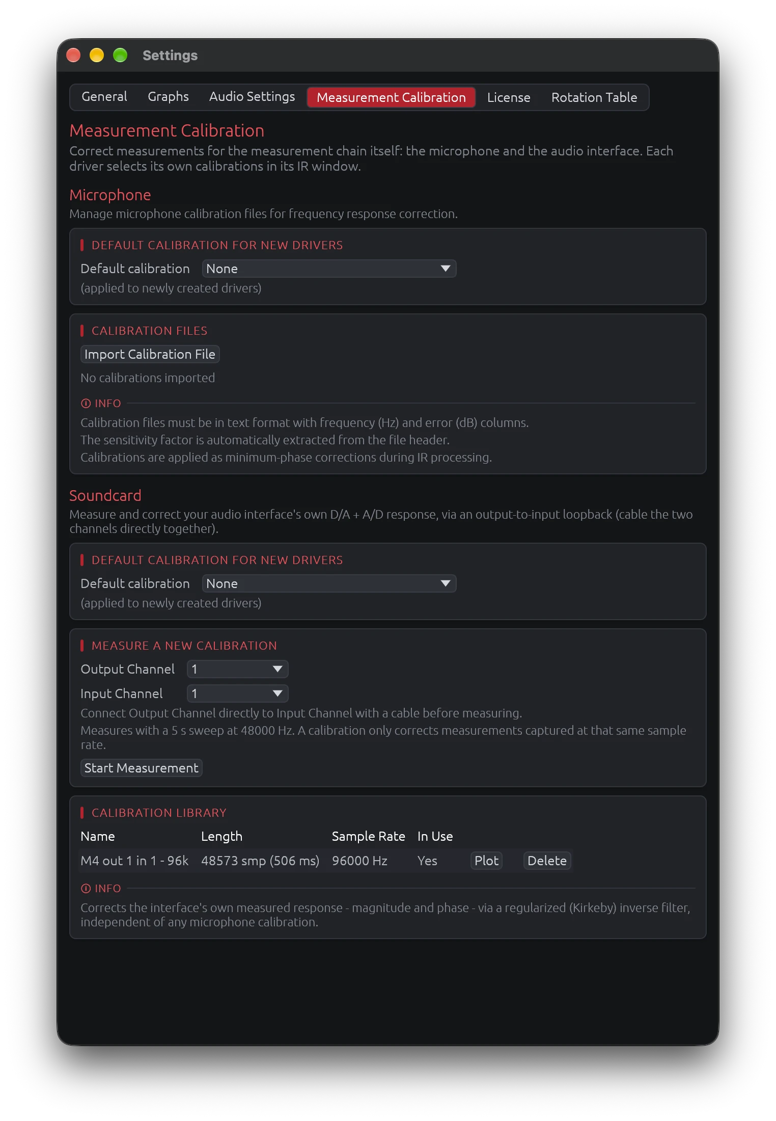 Measurement Calibration Settings
