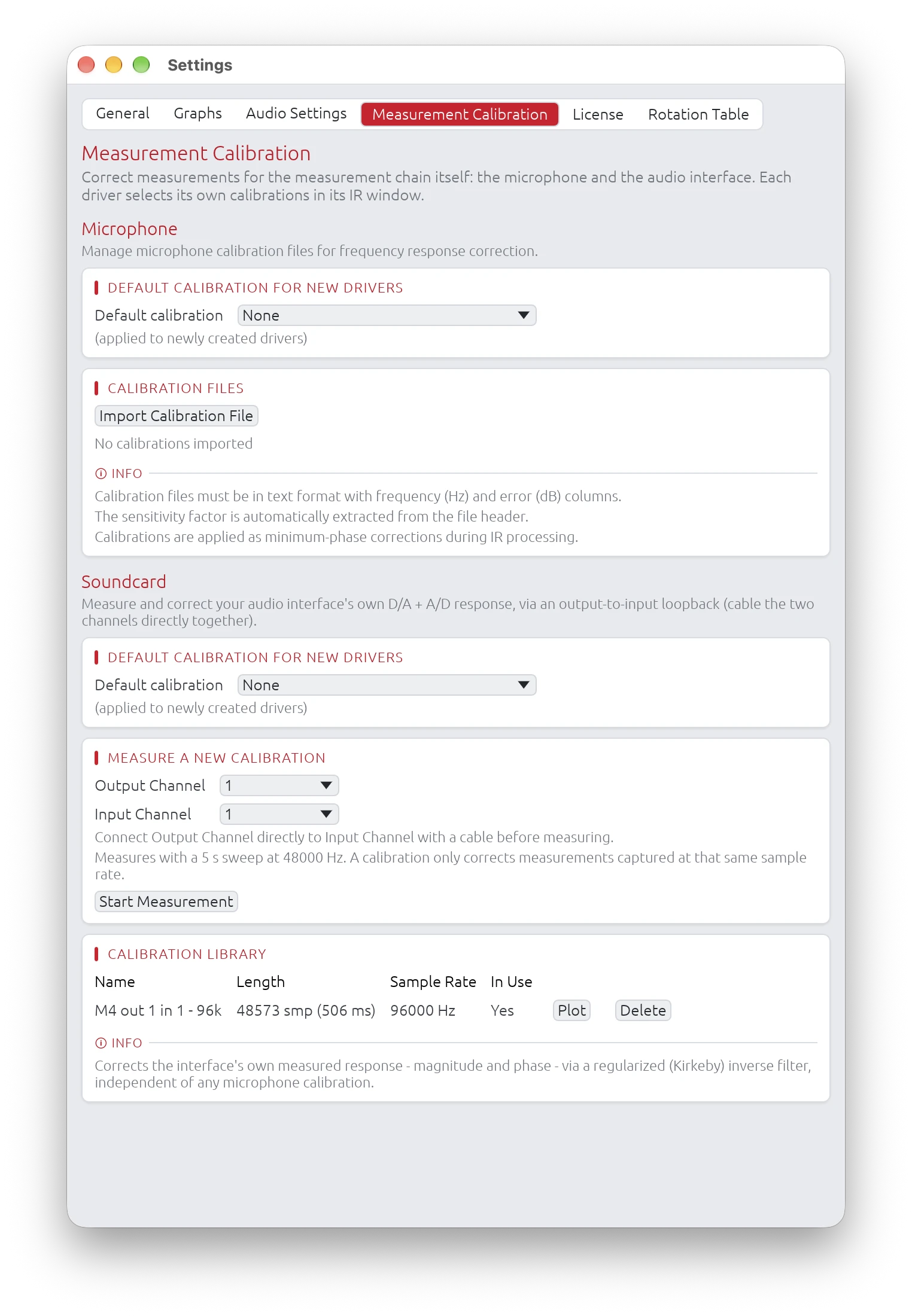 Measurement Calibration Settings